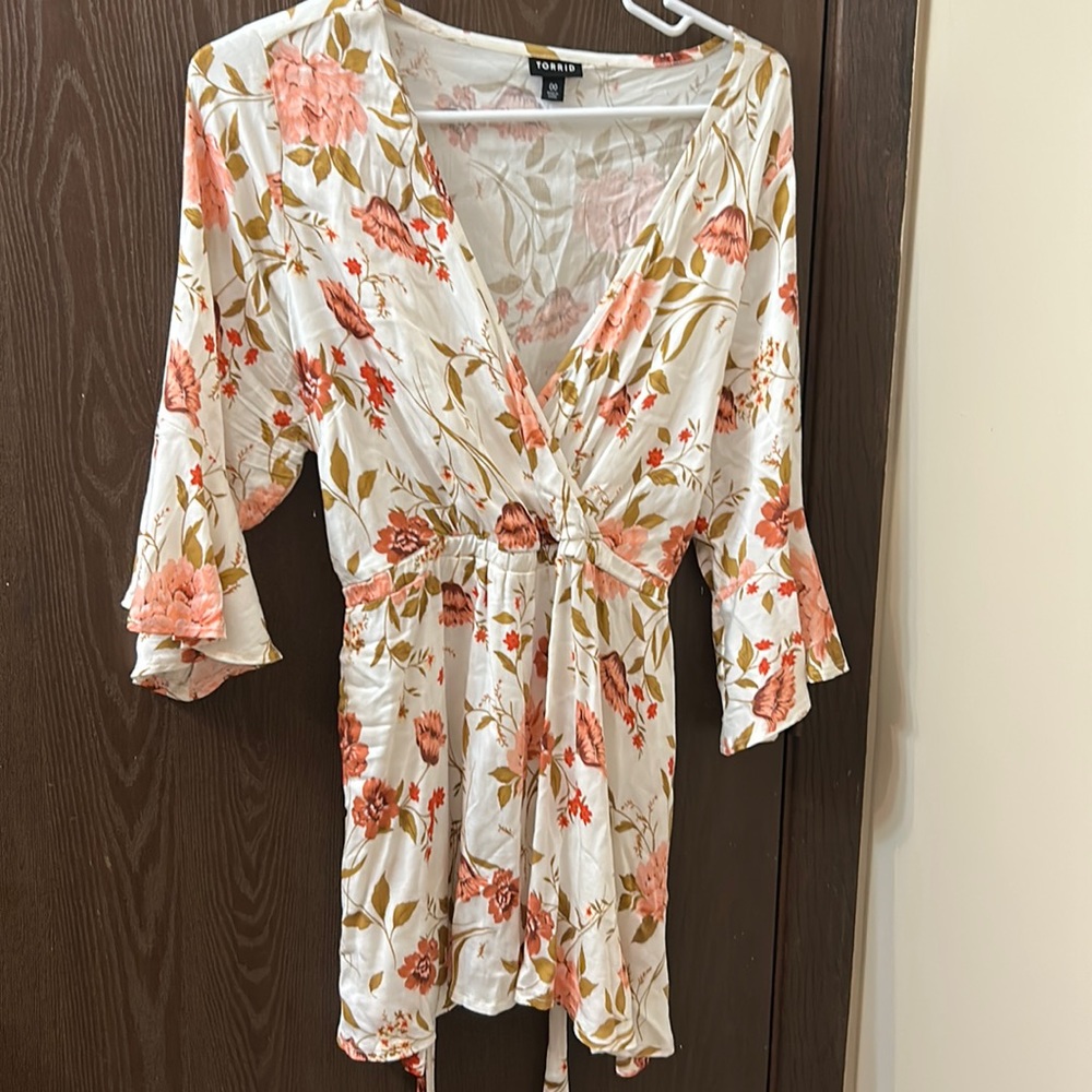 Floral babydoll faux wrap shirt